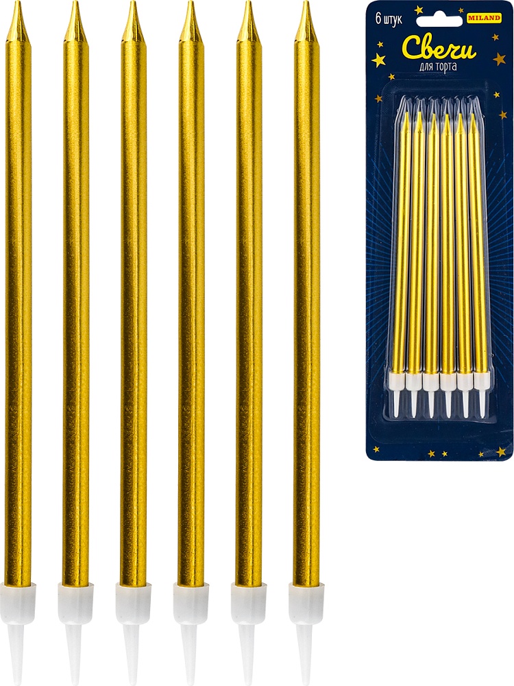 Свечи для торта на подставках 'Торжество', 0.5х13 + 2 см, 6 шт, золотистые, С-2023