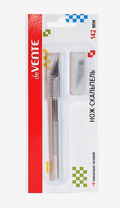 Нож-скальпель канцелярский 'deVENTE' металлический, 5 лезвий в комплекте, 4090201