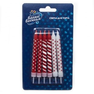 Свечи для торта Волна Веселья 'Белый;Красный' 8 см , (6 шт;уп), 620058