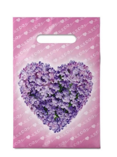 Пакет ПЭ с вырубной неусиленной ручкой 20x30см (30)(Сердечко), ВНР63399