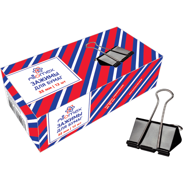 Зажим для бумаг 'Attomex' металлический (32 мм) толщина скрепления до 13,5 мм, черный, 4131303