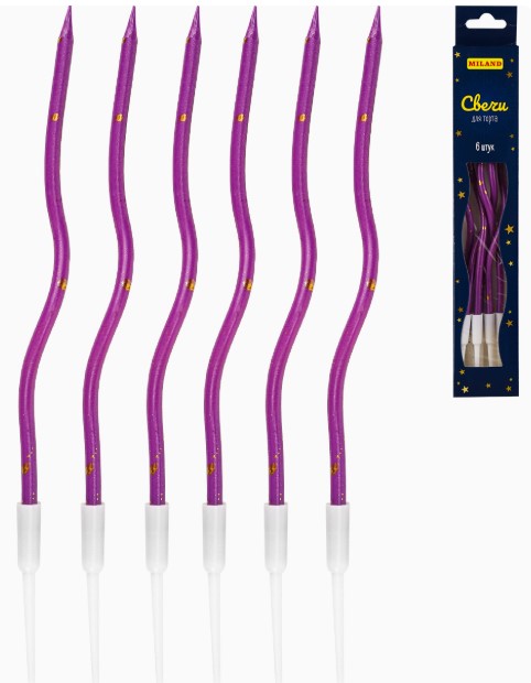 Свечи для торта на подставке 'Сияние', 0,4х12 + 4 см, (6 шт), фиолетовые. С-2055