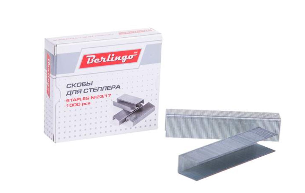 Скобы для степлера №23;17 Berlingo, оцинкованные, (1000 шт;уп), DSk_23170