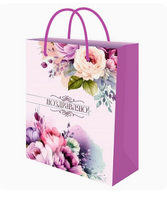 Пакет подарочный с глянц.лам. 26,4х32,7x8 см (L) Нежные пионы, ППК-7824