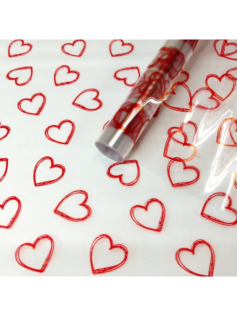 Пленка прозрачная 'Сердечки контурные', красные, 0,7х7,5 м, 40 мкм, 0,200 кг, 991356
