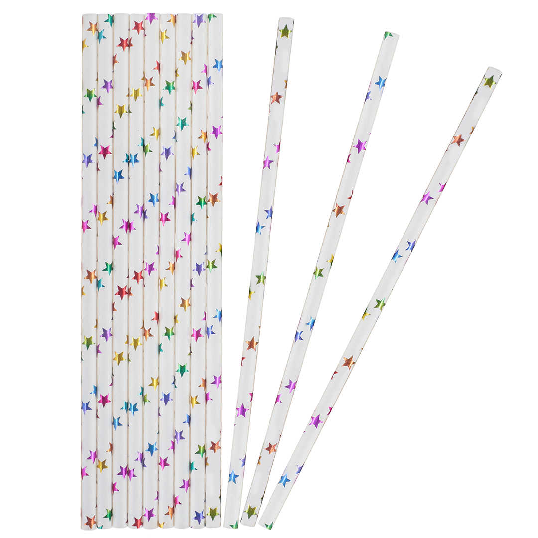 Трубочки для коктейлей, Звезды, Белый/Радужный, Металлик, 12 шт, 6231644