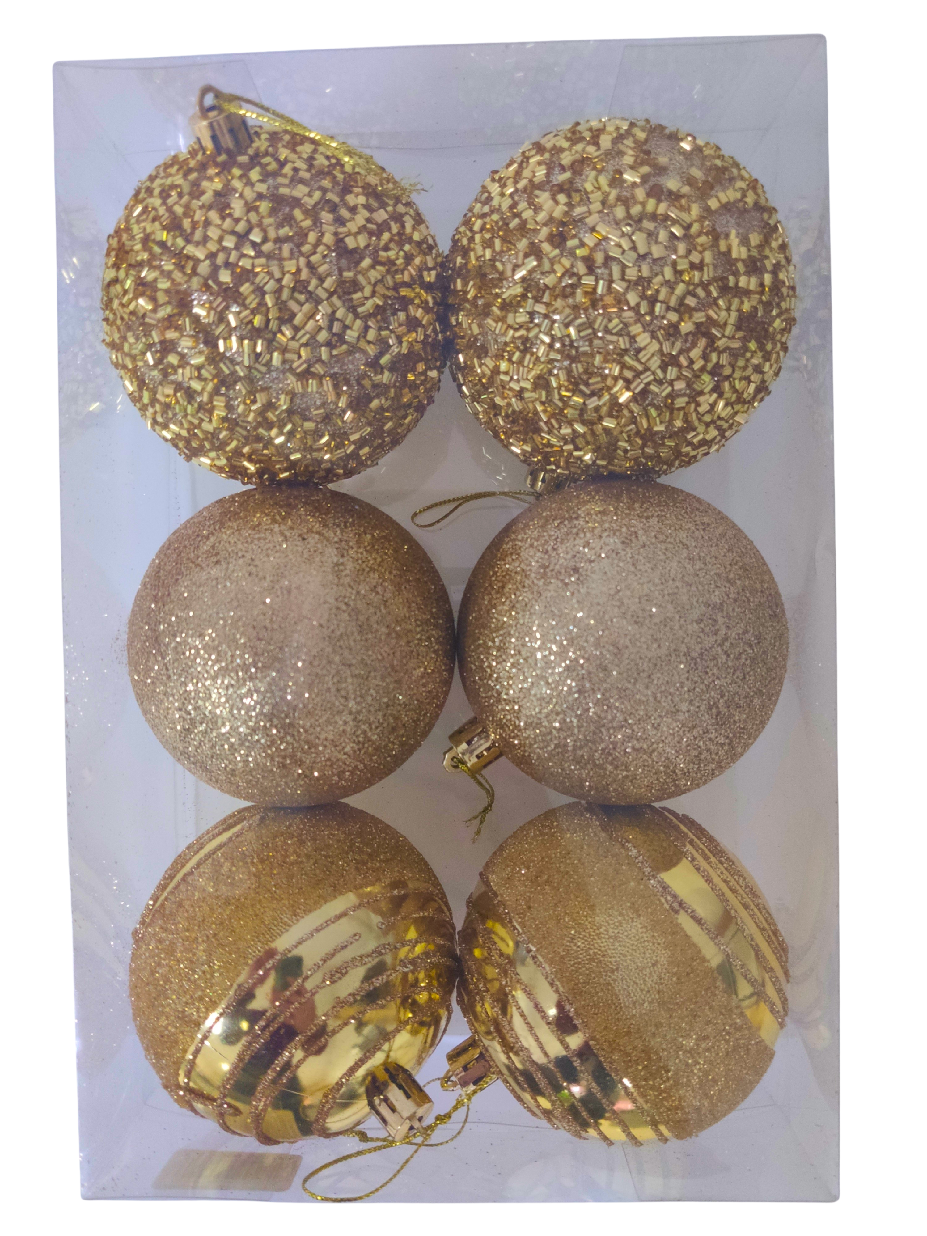 Набор новогодних шаров, (6 шт/уп), золото, 8 см, 6163-25