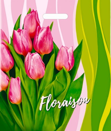 Пакет ПЭ с вырубной ручкой 40х47+6см, (х50) Интерпак (Первые цветы), ВУР47675