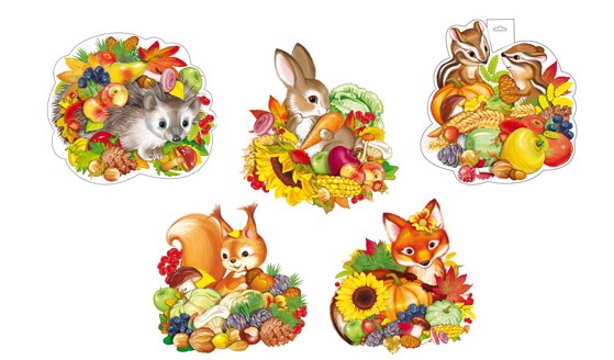 Комплект украшений на скотче, Звери в дарах осени, КМ-17570