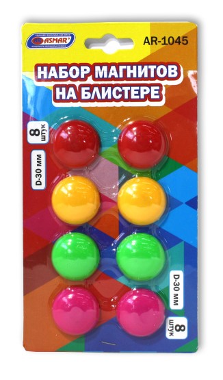 Набор магнитов 8 шт., D-30 мм, блистер, AR-1045