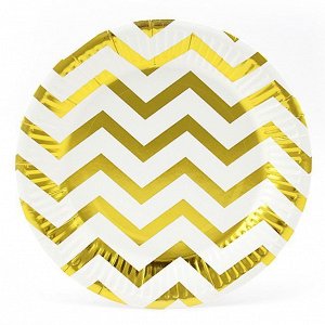 Тарелка бумажная 18" см , Зигзаг золотой , (6 шт/уп), 1707271