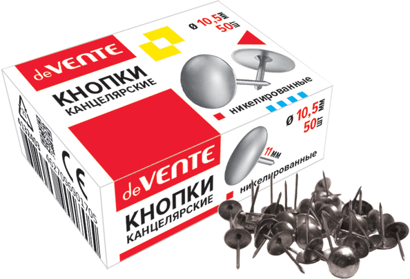Кнопки канцелярские 10,5 мм 'deVENTE' никелированные 50 шт , в упаковке, 4132403
