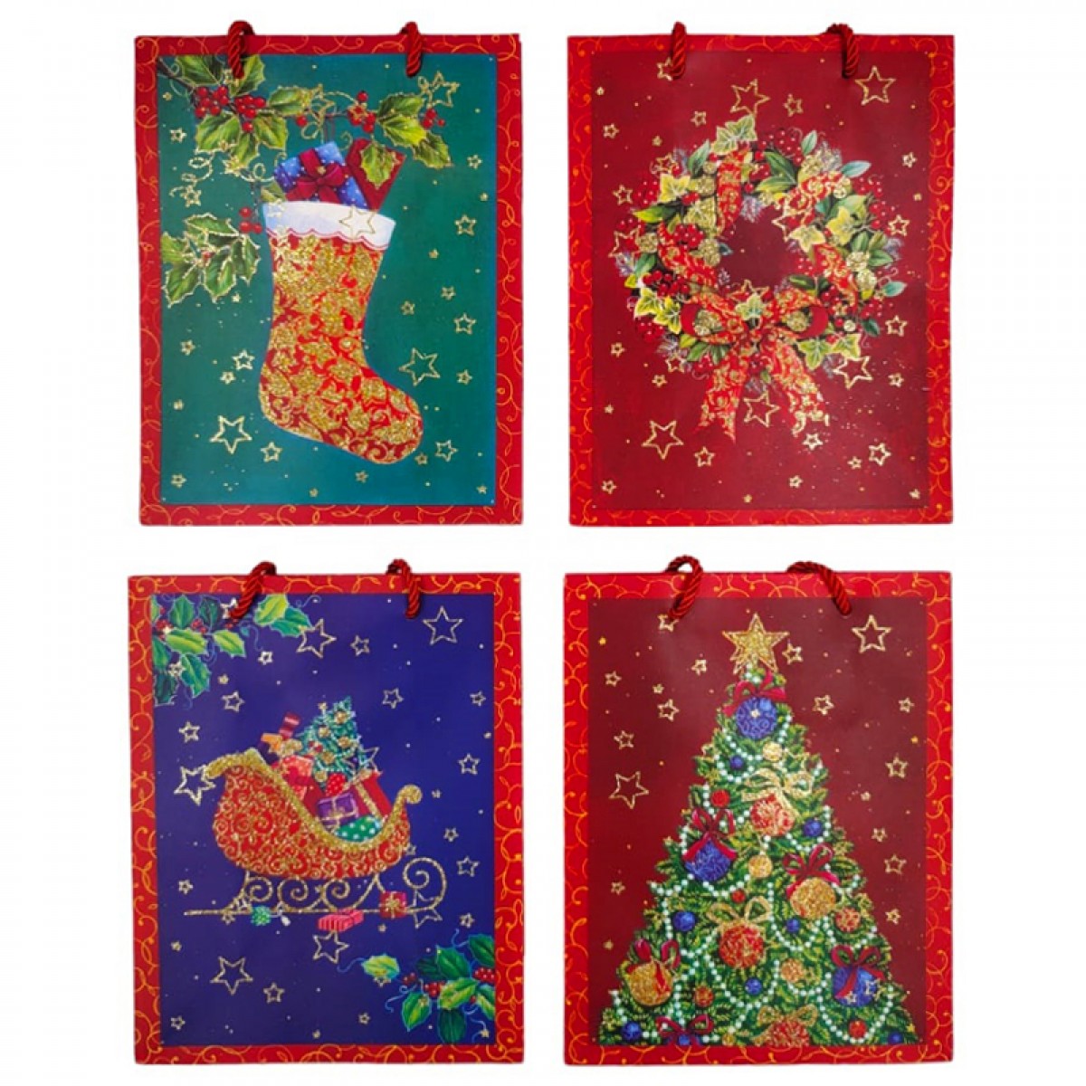 Пакет НОВОГОДНИЙ глиттер 26х32х10 см, 285M