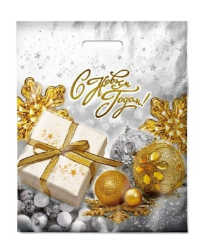 Пакет ПЭ с вырубной ручкой 38х47+6см (60) (Праздничный час) НГ ламинированный , ВУР61340 н-й