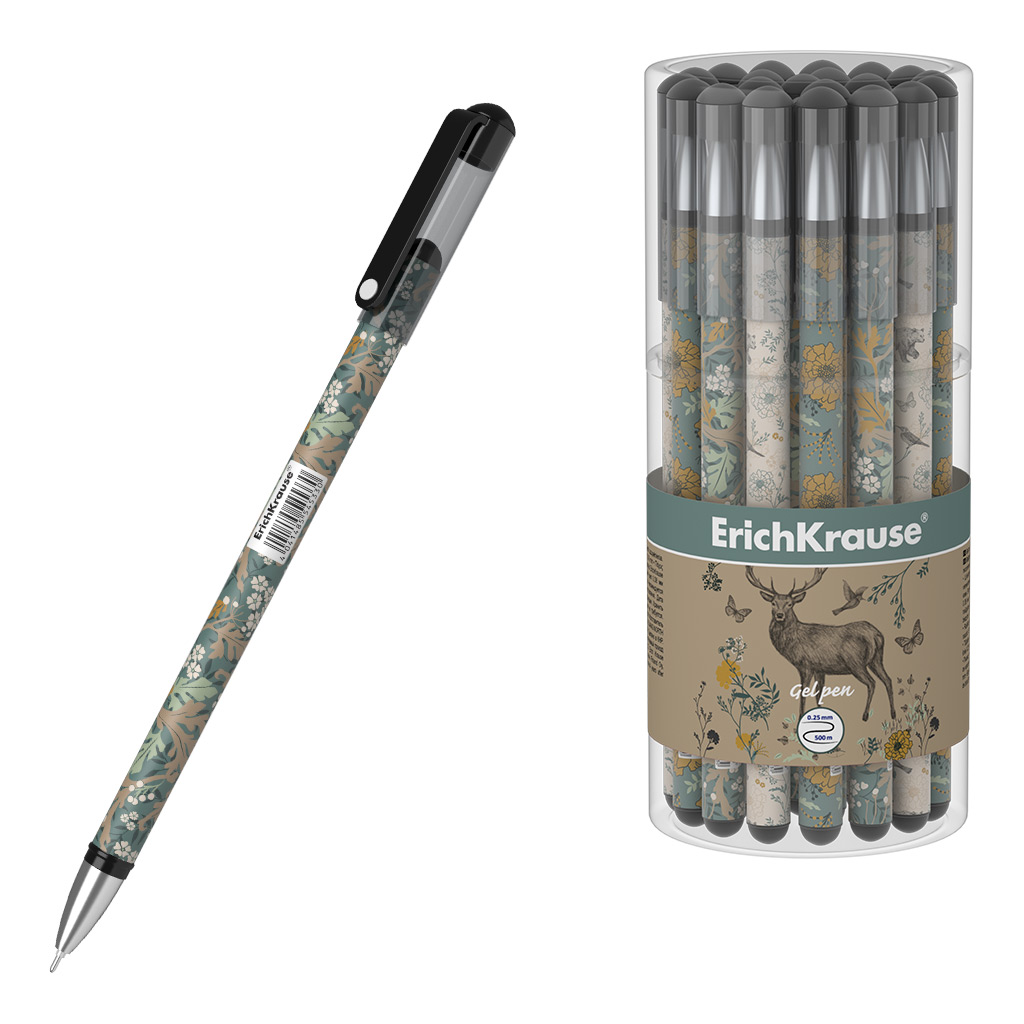 Ручка гелевая Erich Krause Natural Life Stick черная 0,38 мм, игол.узел,тол.письма 0,25 мм, 54533