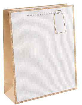 Пакет подарочный, 210гр, Золотой кант, Дизайн №4, Белый, 32х26х10 см, 504930