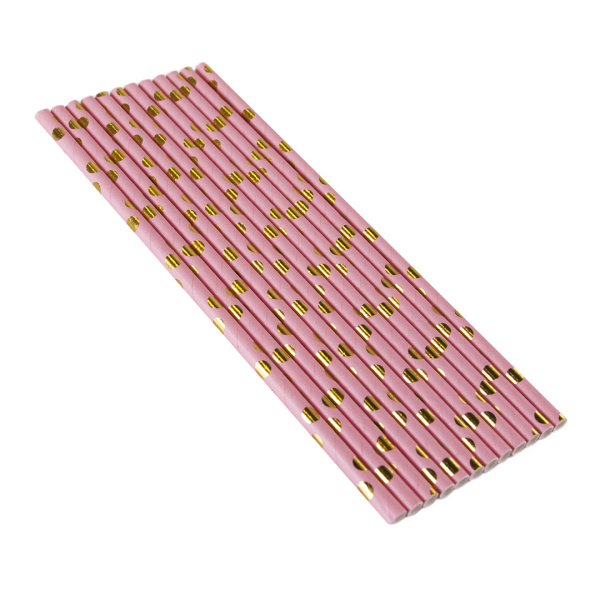 Трубочки для коктейлей, Горошек, Розовый;Золото, металлик, 12 шт, 6231287