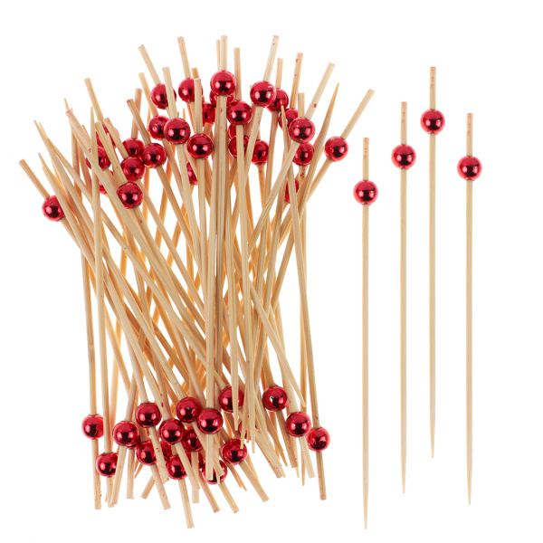 Пики Топперы, С бусинами красными, металлик, 12 см, 50 шт, 6232392