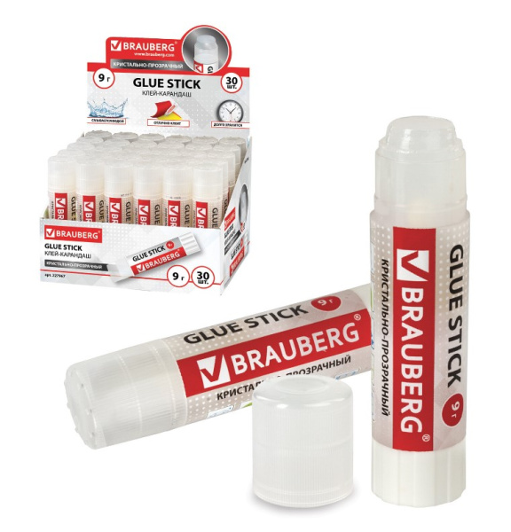 Клей-карандаш 9 г Brauberg прозрачный, 227967