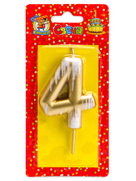 Свеча для торта, цифра 4, шебби шик, С-2513