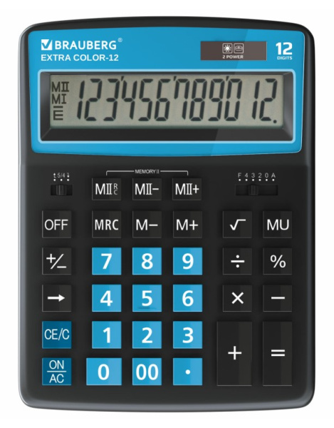 Калькулятор настольный BRAUBERG EXTRA COLOR-12-BKBU (206x155 мм), 12 разрядов, 250476